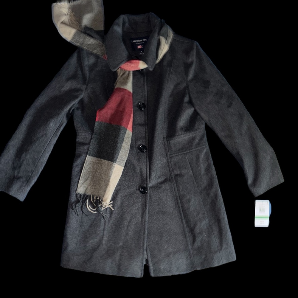 London Fog Gray Pea Coat Timeless Wool-Blend
